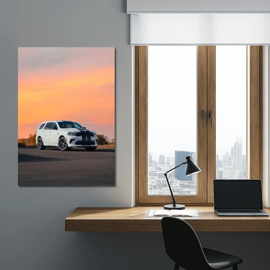 Dodge Durango White Stripes Sunset Sky – Wall Art