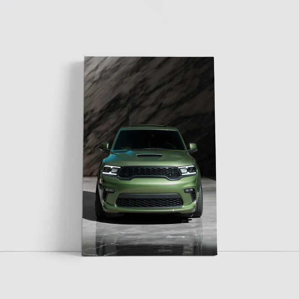 Dodge Durango Green Front View Marble Background – Wall Art