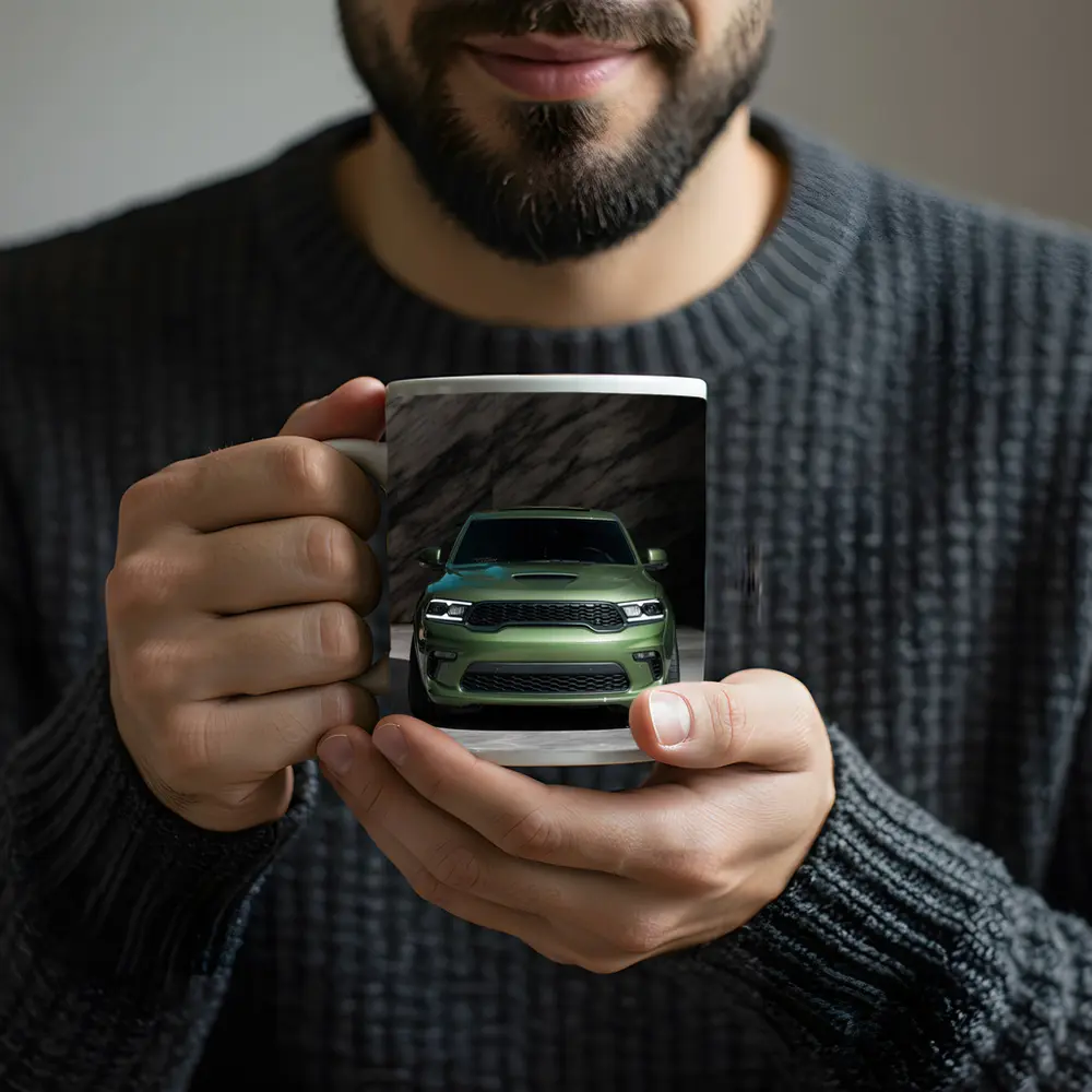 Dodge Durango Green Front View Marble Background – Mugs