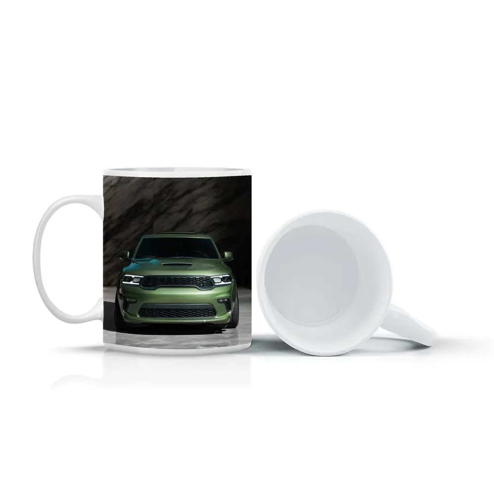 Dodge Durango Green Front View Marble Background – Mugs