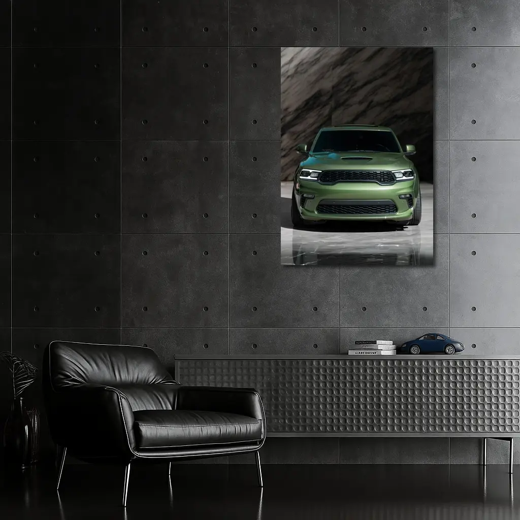 Dodge Durango Green Front View Marble Background – Wall Art