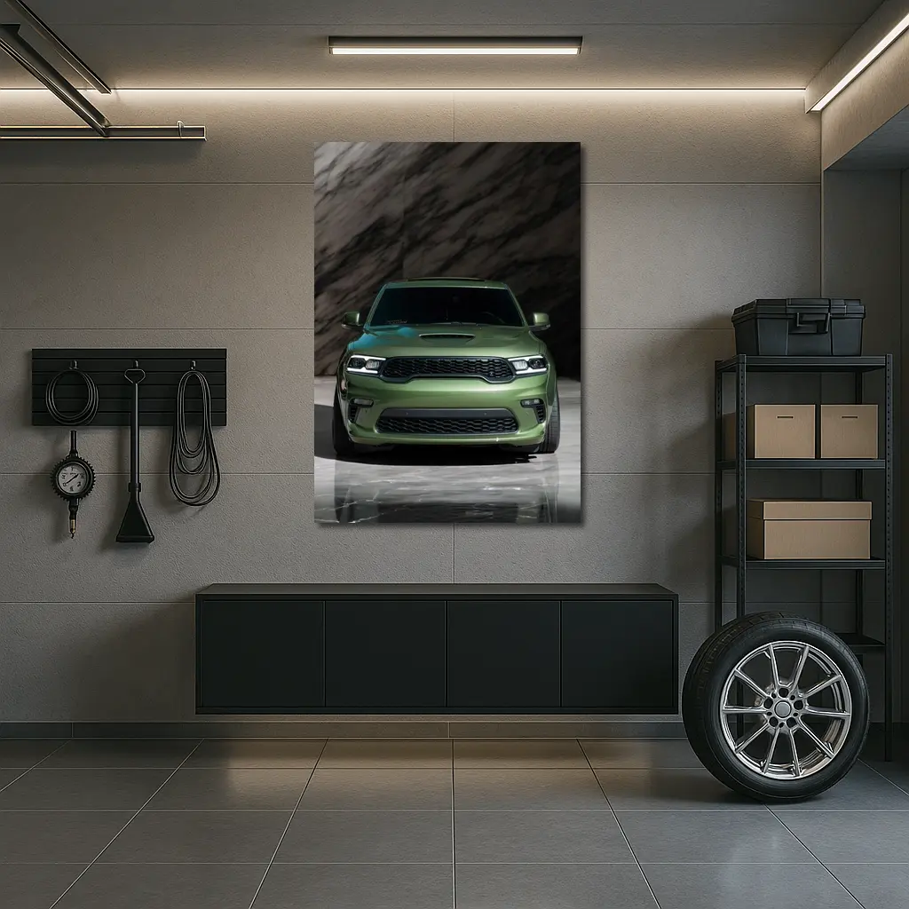 Dodge Durango Green Front View Marble Background – Wall Art