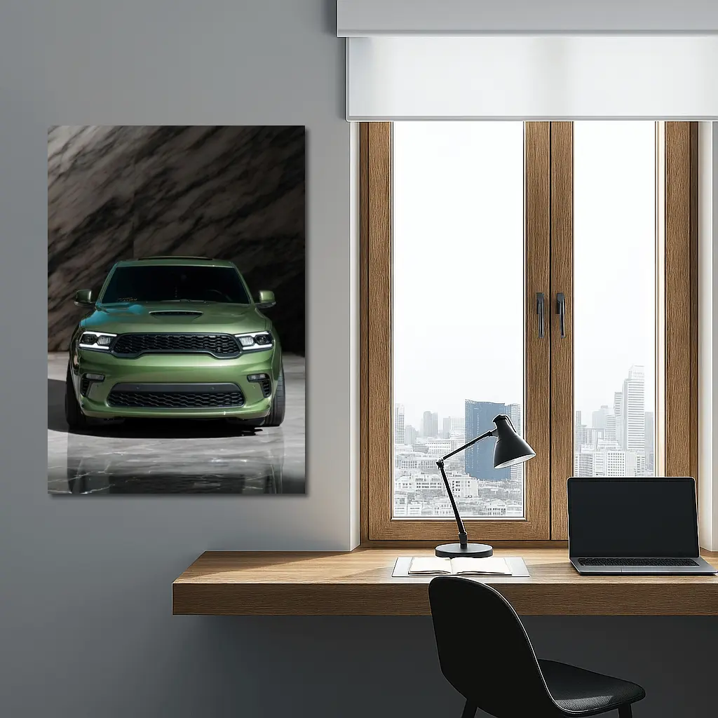 Dodge Durango Green Front View Marble Background – Wall Art