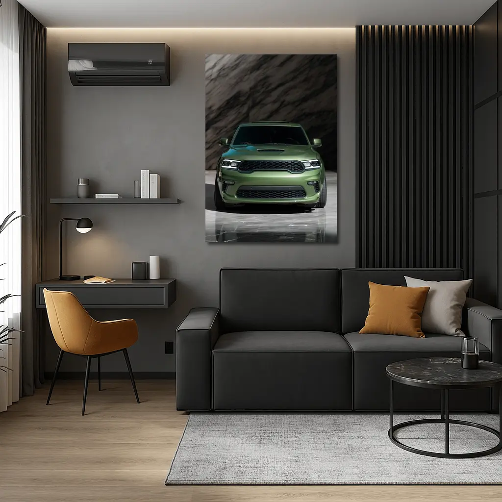 Dodge Durango Green Front View Marble Background – Wall Art