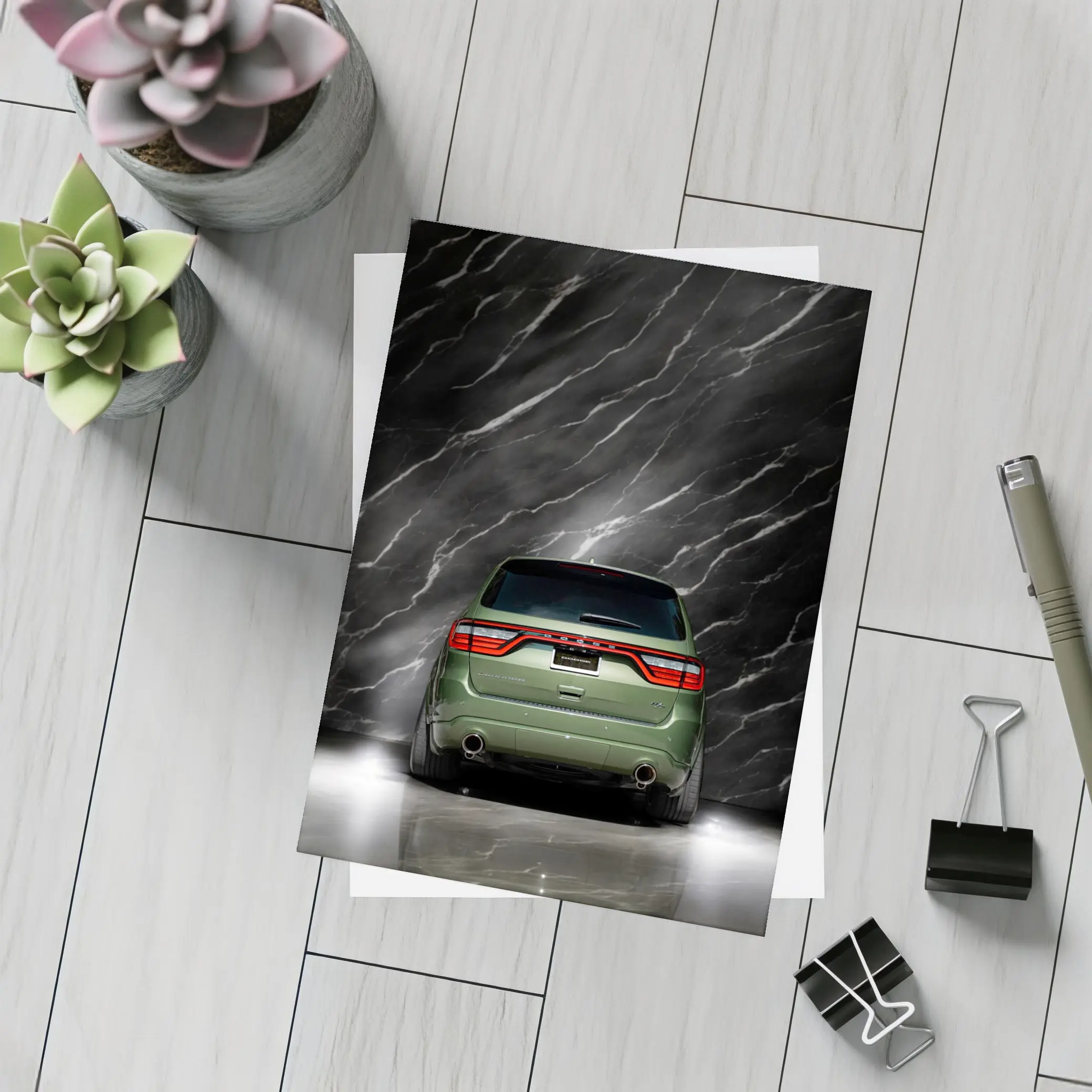 Dodge Durango Green Rear Marble Background – Postcards