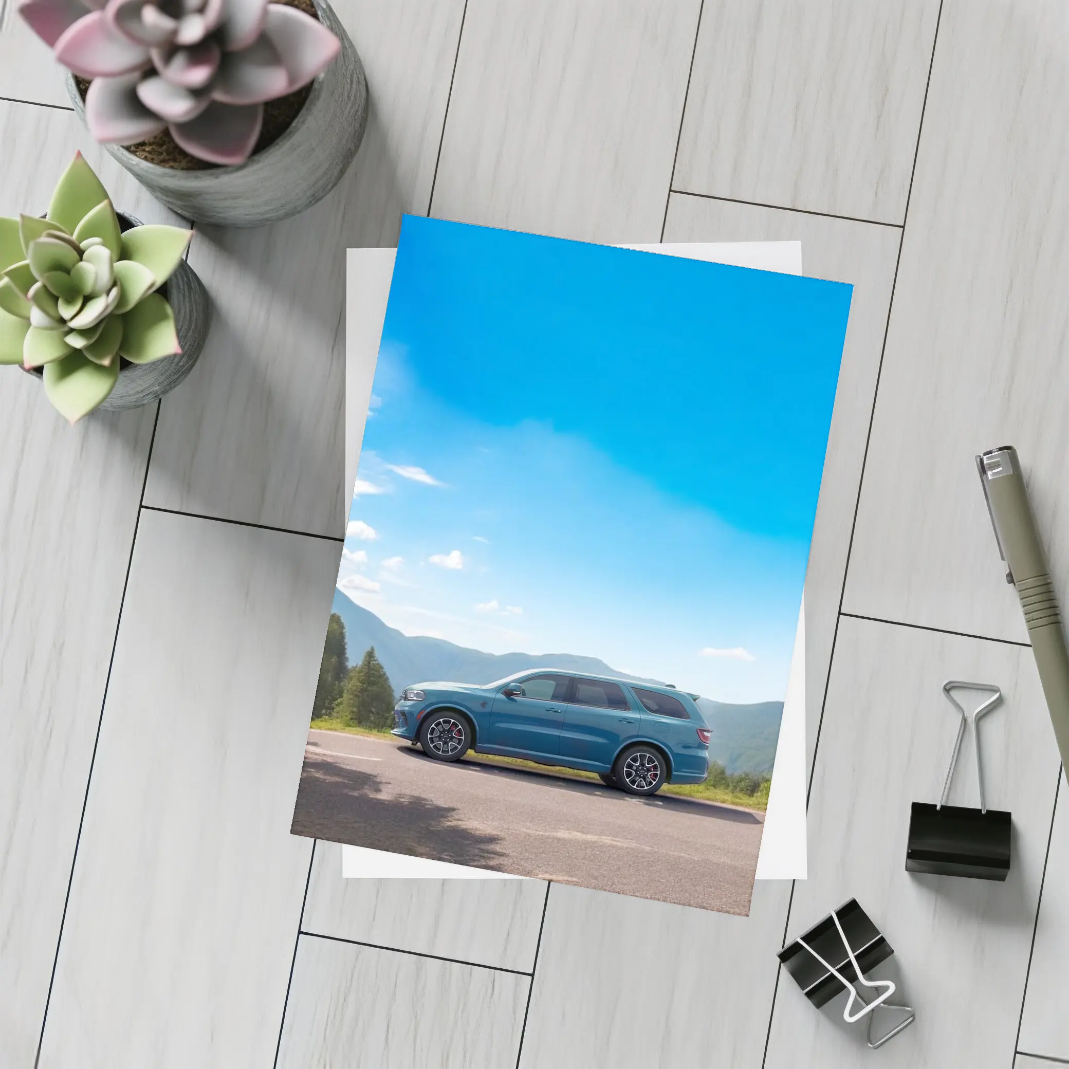 Dodge Durango Blue SUV Mountain Road – Postcards