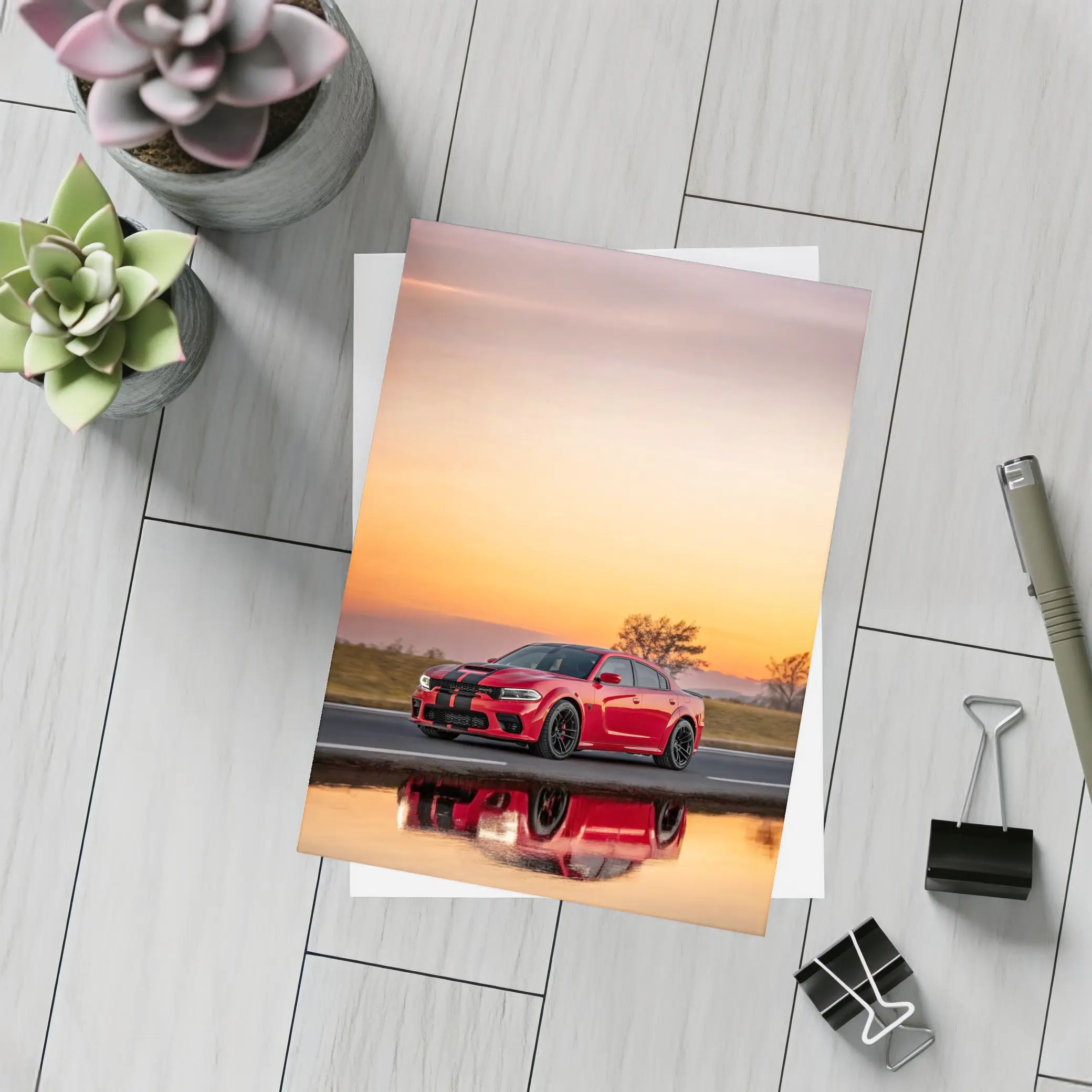 Dodge Charger Red Sunset Highway Drive – Postcards