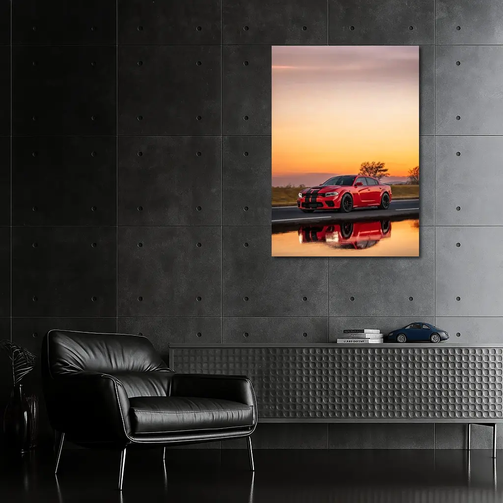 Dodge Charger Red Sunset Highway Drive – Wall Art
