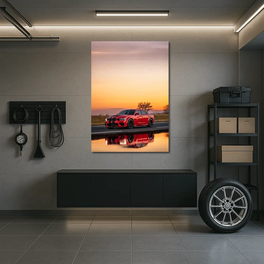 Dodge Charger Red Sunset Highway Drive – Wall Art