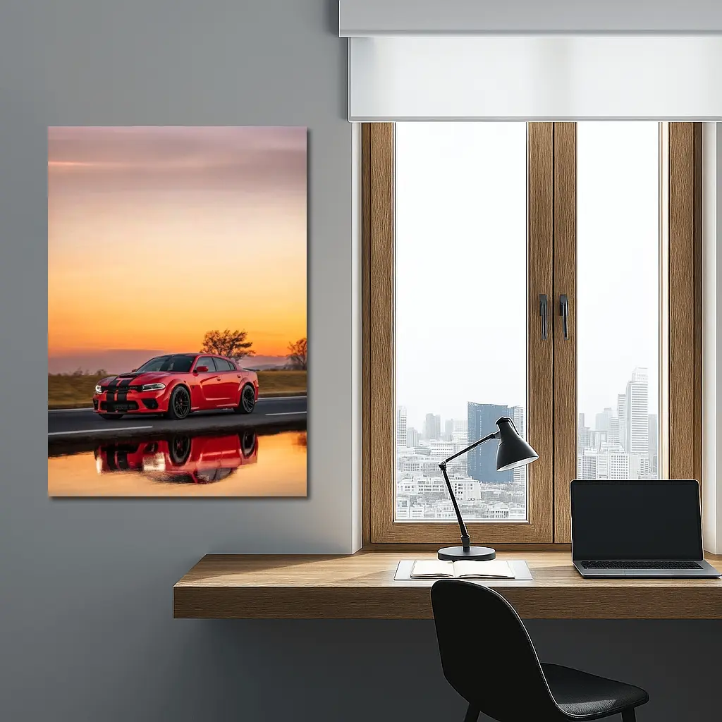 Dodge Charger Red Sunset Highway Drive – Wall Art