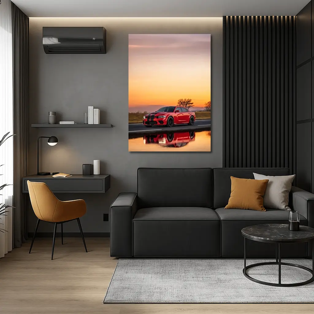 Dodge Charger Red Sunset Highway Drive – Wall Art