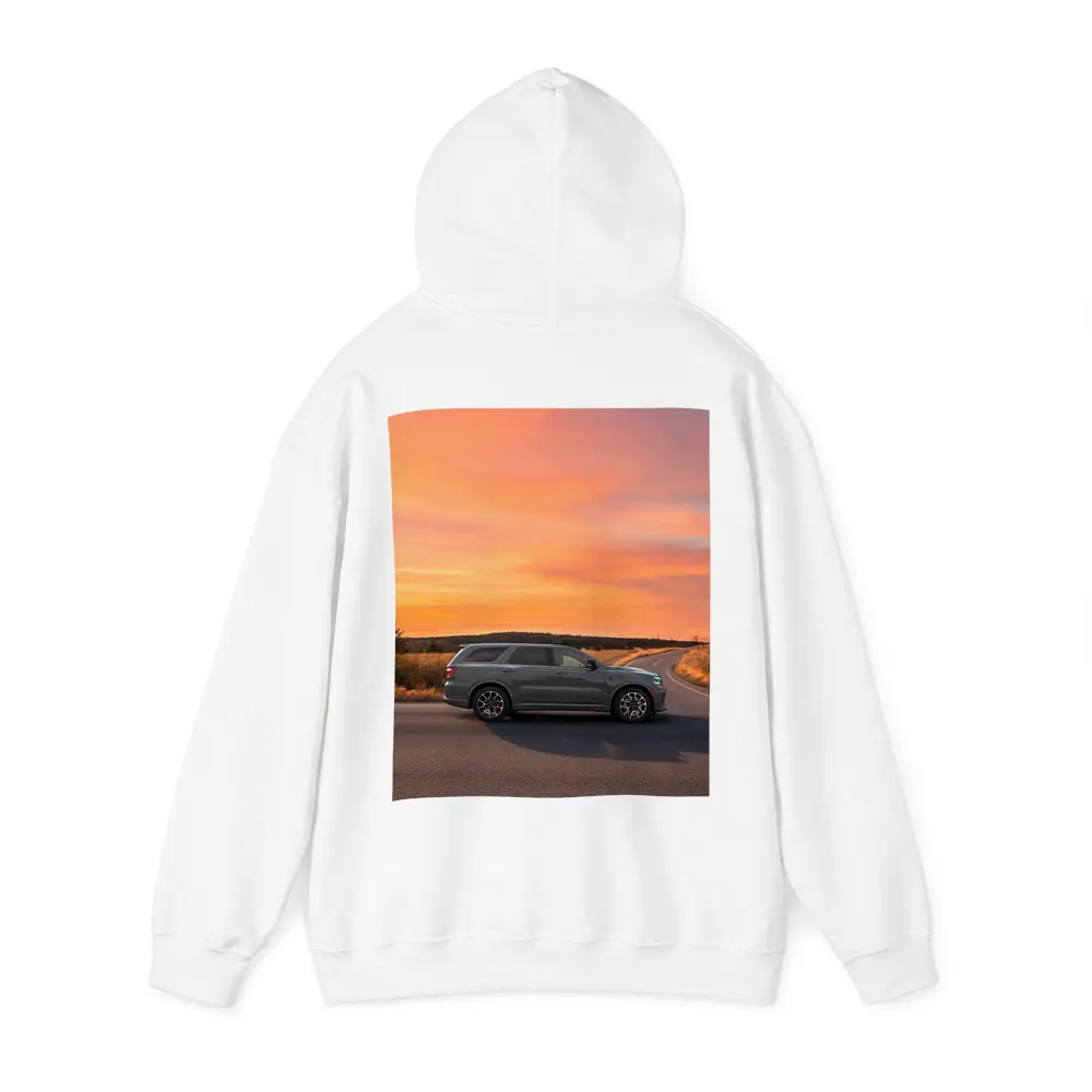 Dodge Durango Parked Road Fiery Sunset Sky – Hoodies
