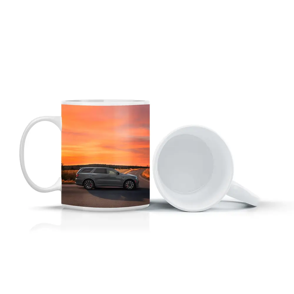Dodge Durango Parked Road Fiery Sunset Sky – Mugs