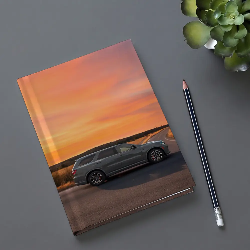 Dodge Durango Parked Road Fiery Sunset Sky – Notebooks