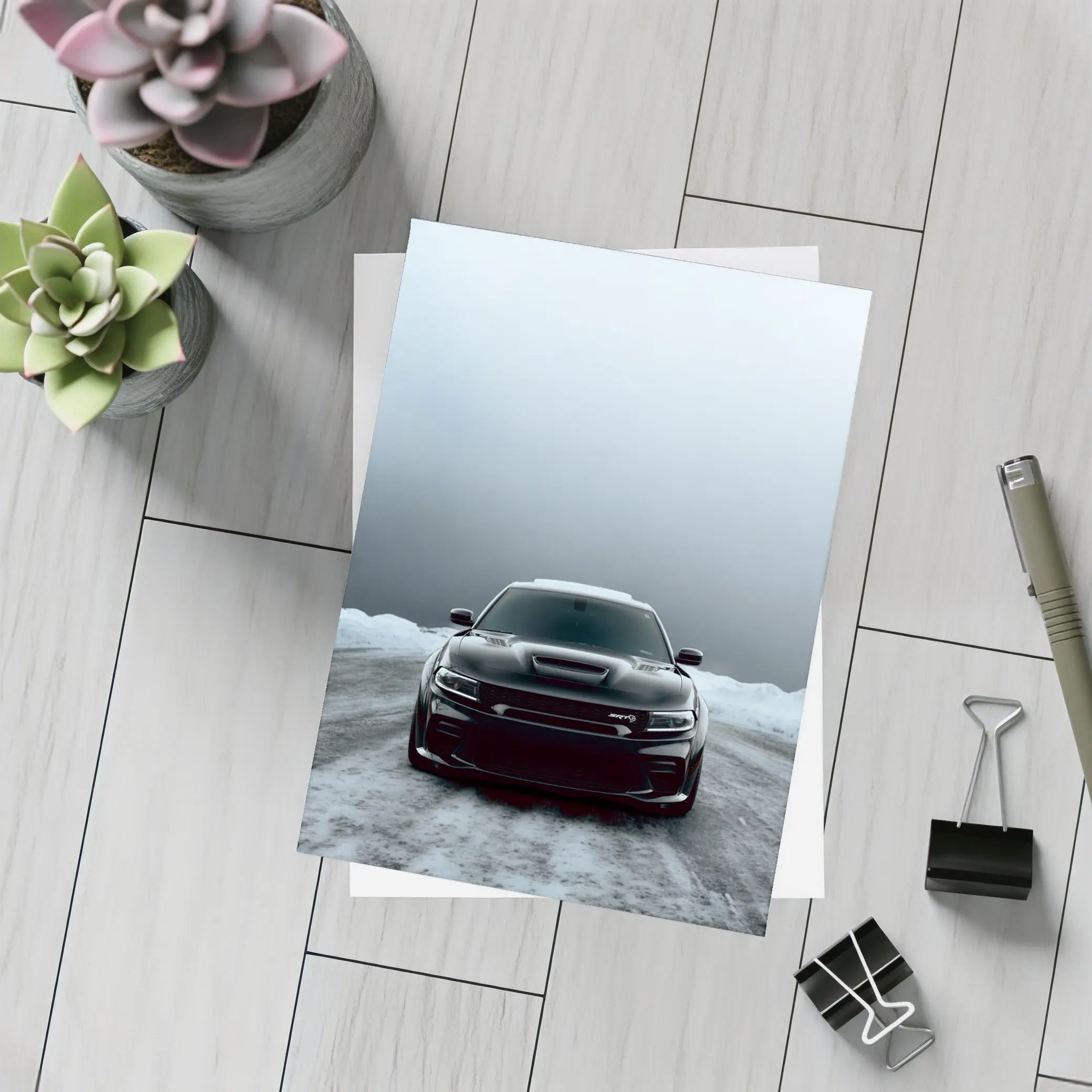 Dodge Charger SRT Black Snow Winter Scene – Postcards