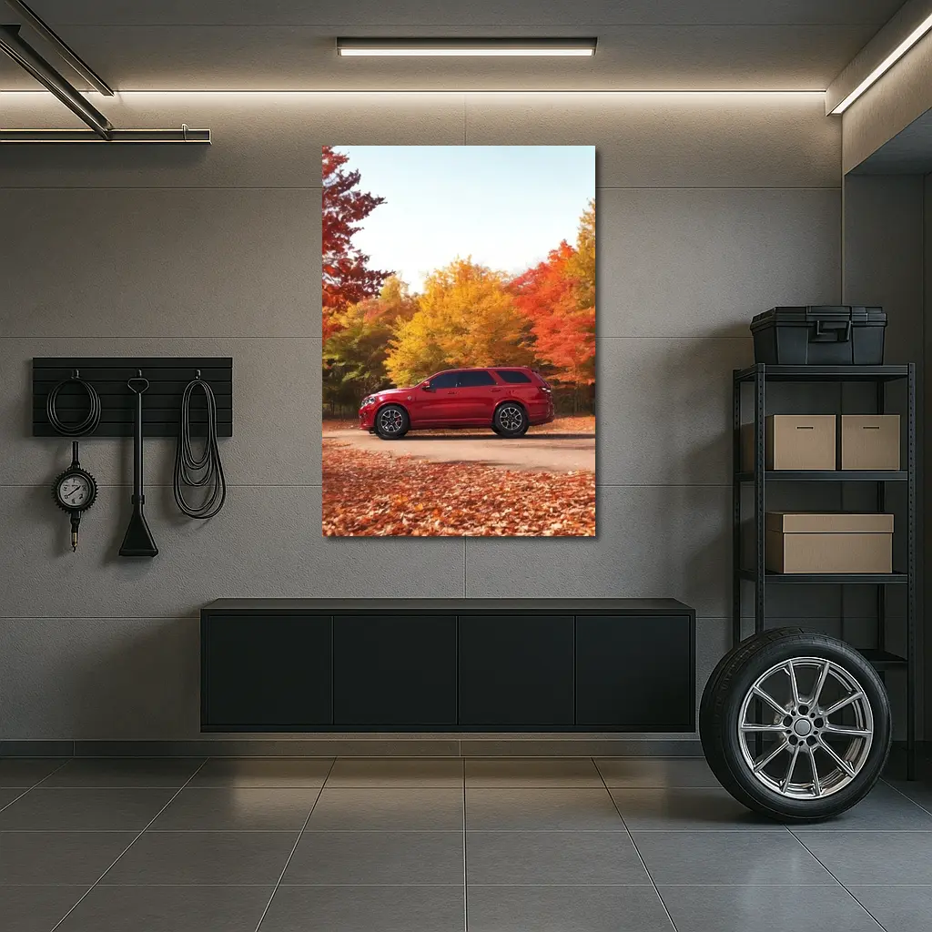 Dodge Durango Red SUV Autumn Forest – Wall Art