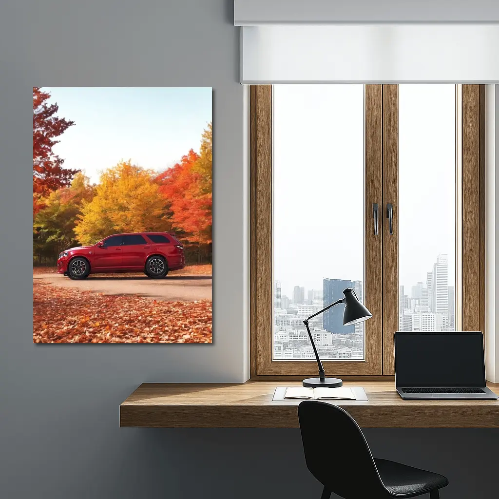 Dodge Durango Red SUV Autumn Forest – Wall Art