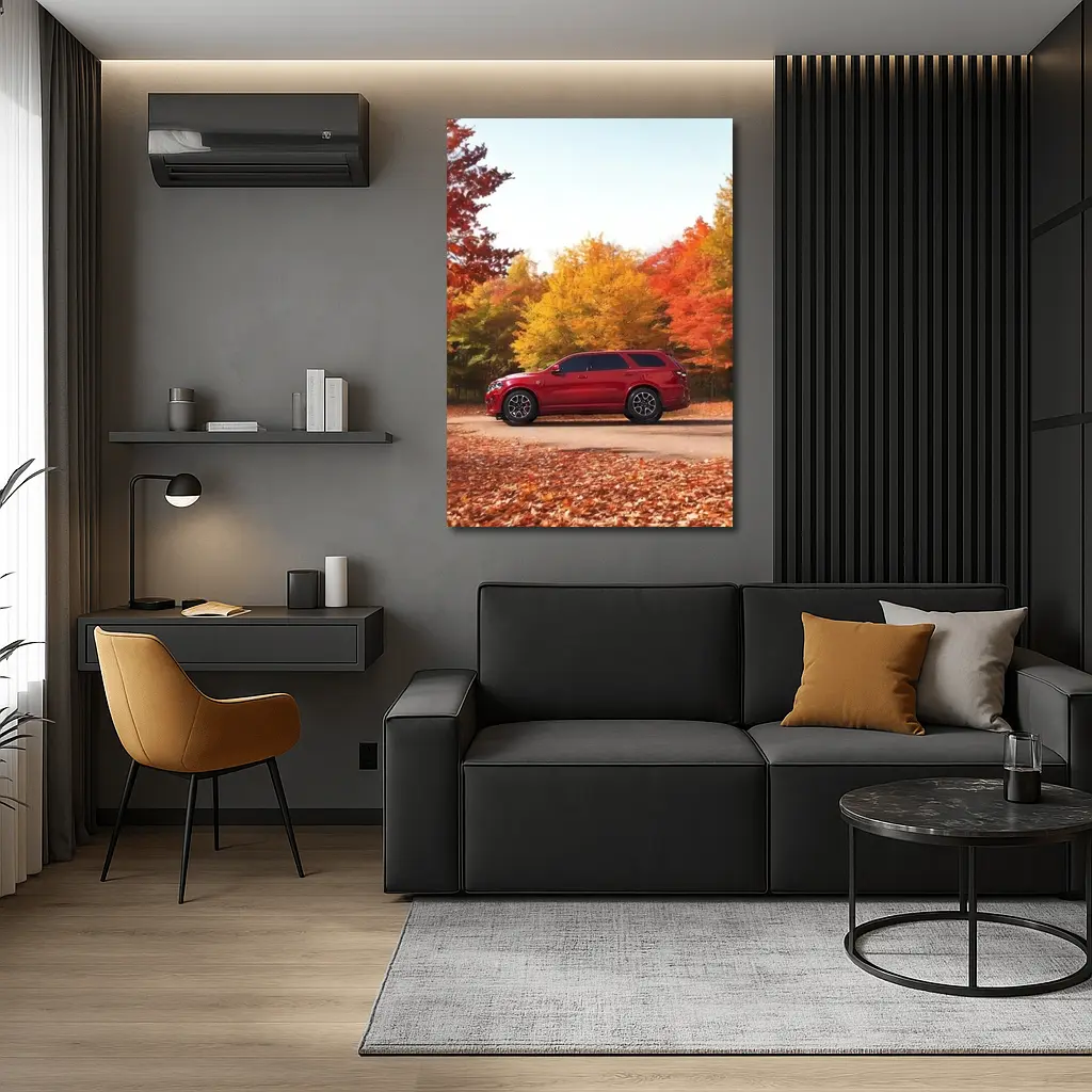 Dodge Durango Red SUV Autumn Forest – Wall Art
