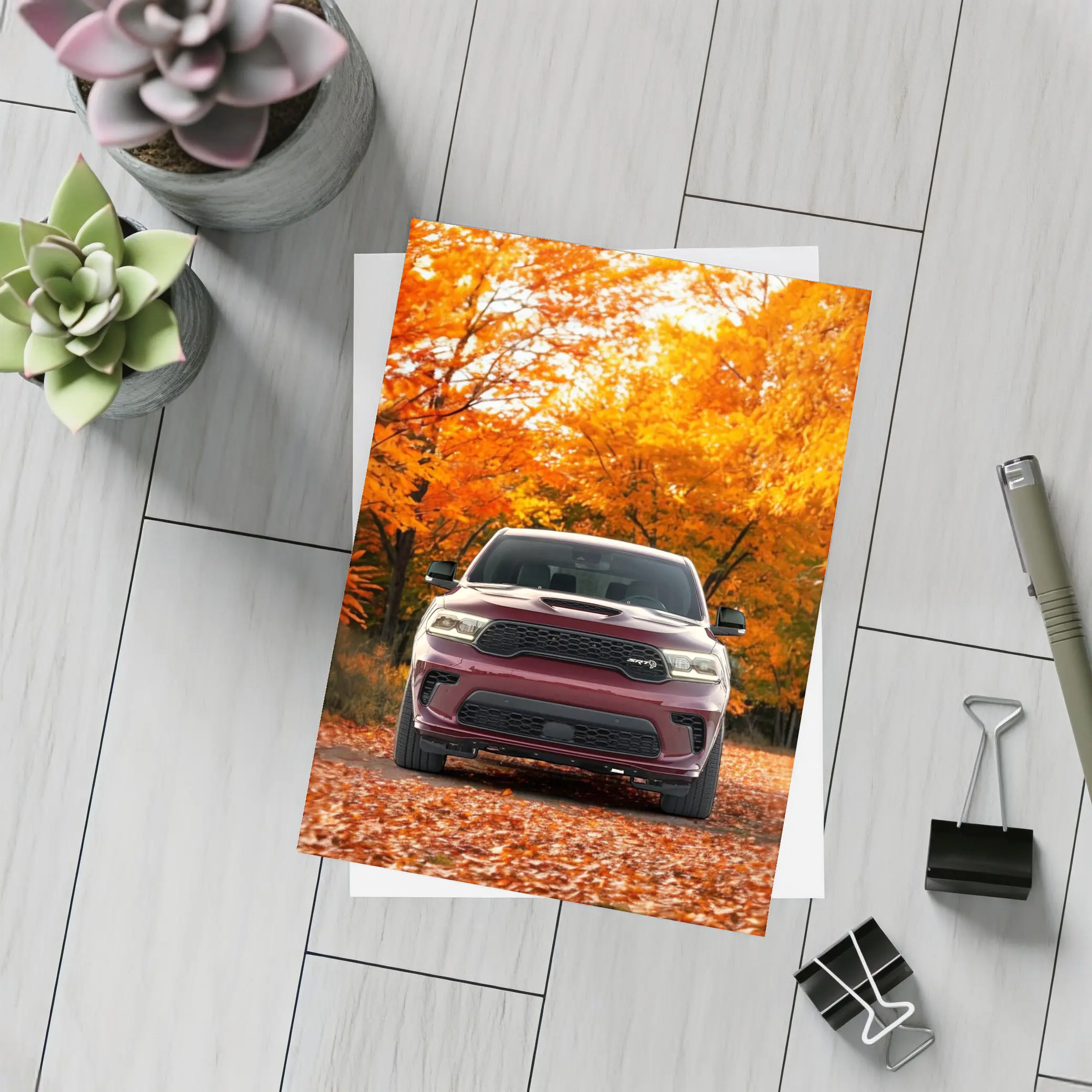 Dodge Durango SRT Front View Autumn Trees – Postcards