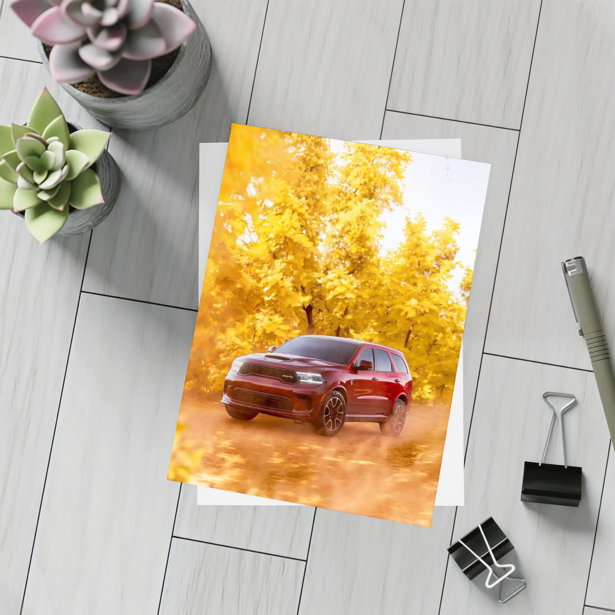 Dodge Durango SRT Red Autumn Forest Drive – Postcards