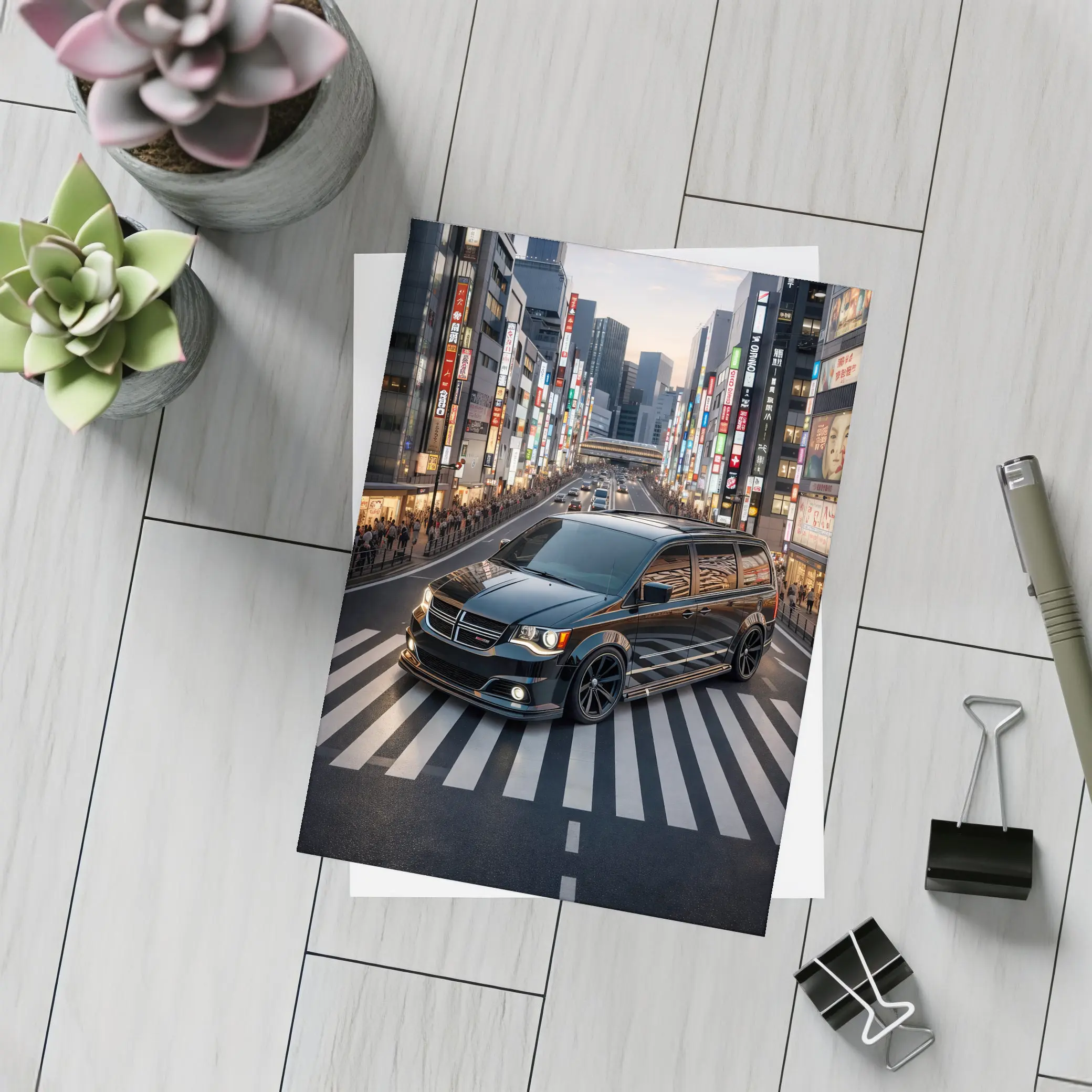 Dodge Grand Caravan Black Tokyo City Streets – Postcards
