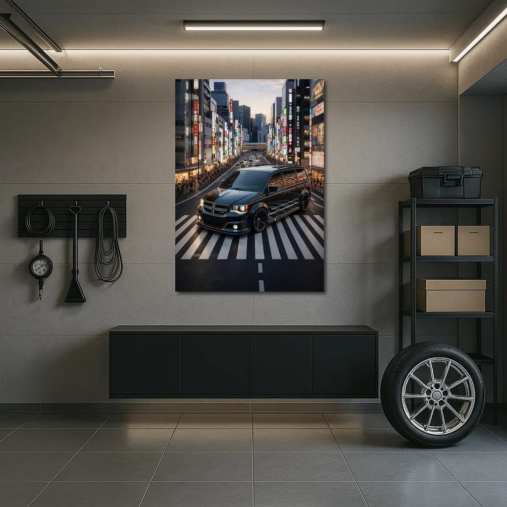 Dodge Grand Caravan Black Tokyo City Streets – Wall Art
