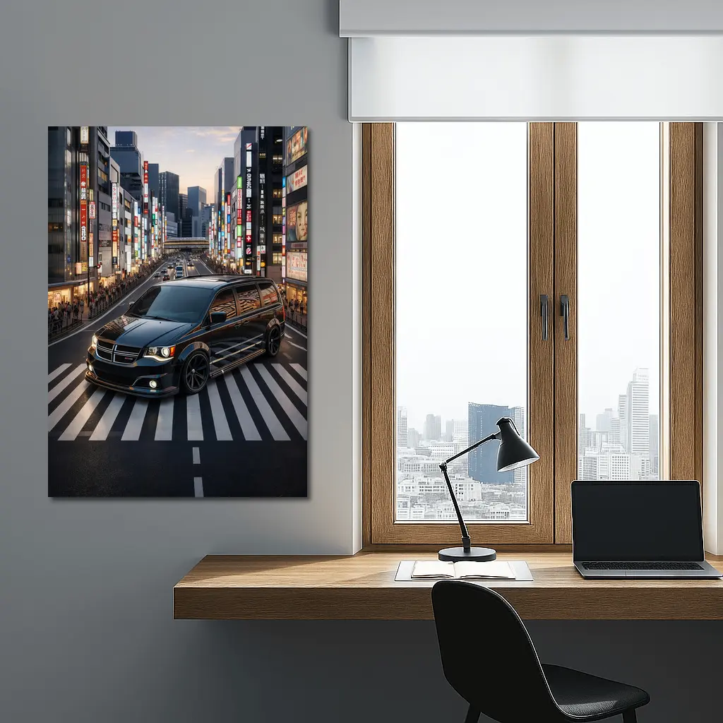 Dodge Grand Caravan Black Tokyo City Streets – Wall Art