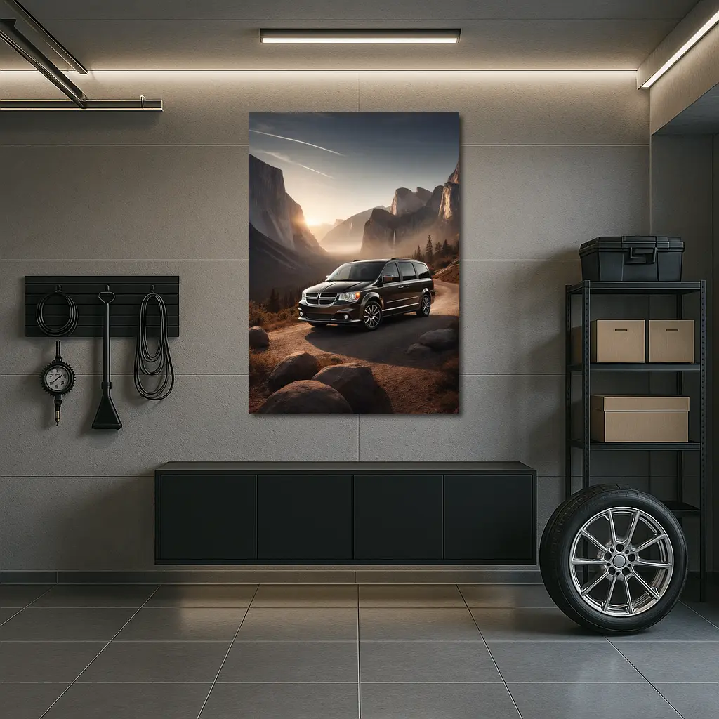 Dodge Grand Caravan RT Black Minivan Mountain Sunset – Wall Art
