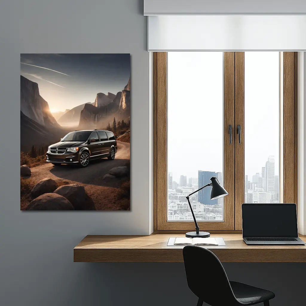 Dodge Grand Caravan RT Black Minivan Mountain Sunset – Wall Art