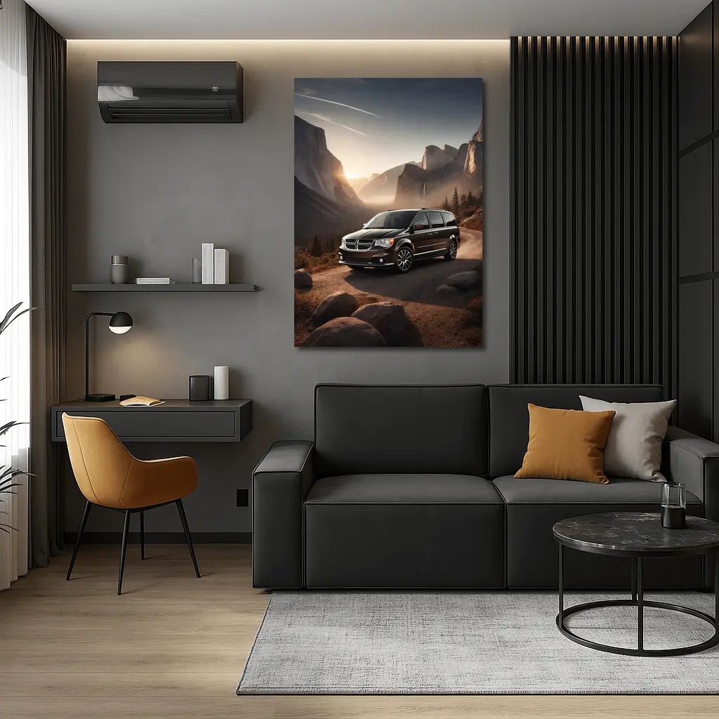 Dodge Grand Caravan RT Black Minivan Mountain Sunset – Wall Art
