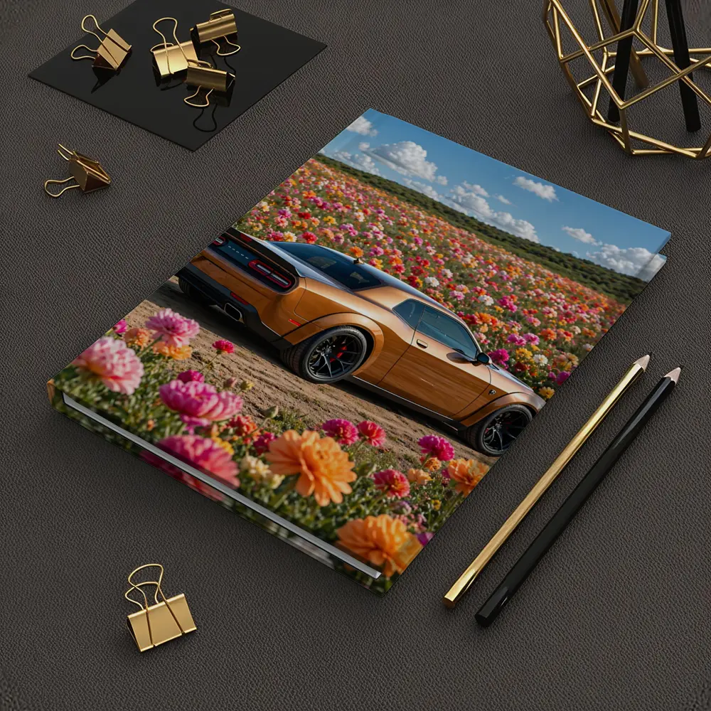 Dodge Challenger Hellcat Parked Among Colorful Flowers – Notebooks