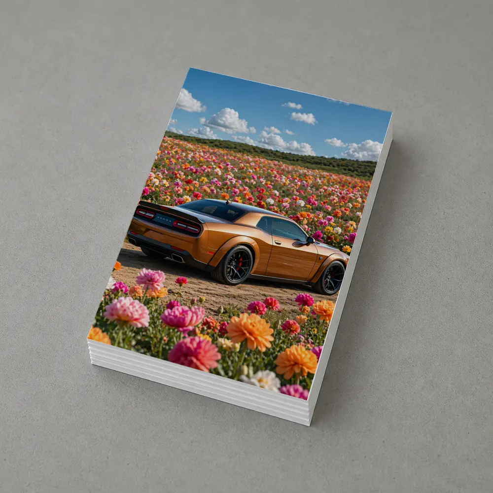 Dodge Challenger Hellcat Parked Among Colorful Flowers – Postcards