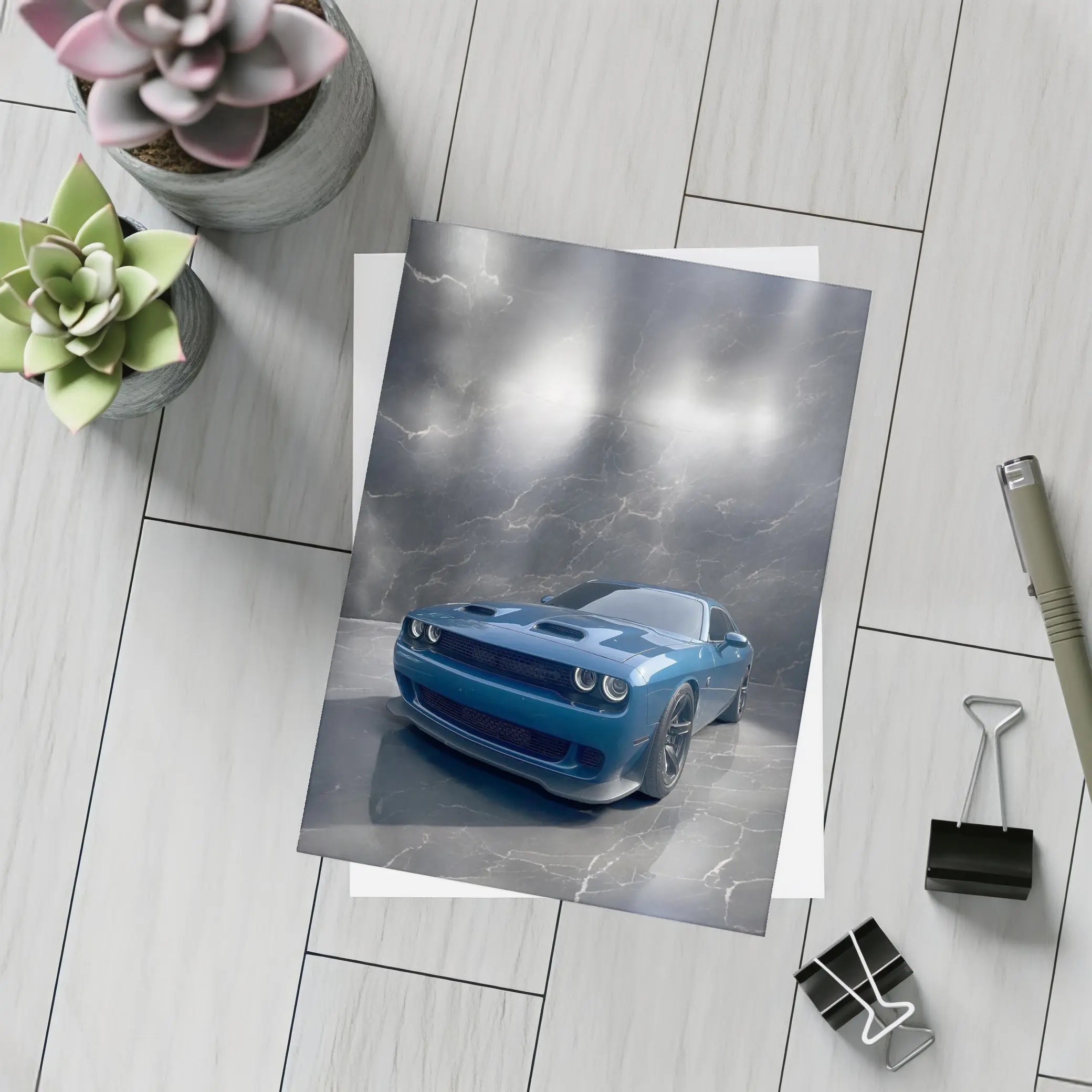 Dodge Challenger Hellcat Blue Marble Studio – Postcards