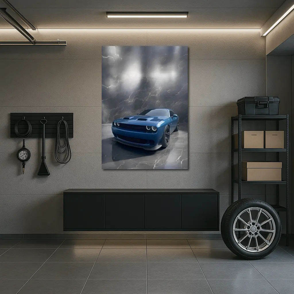 Dodge Challenger Hellcat Blue Marble Studio – Wall Art
