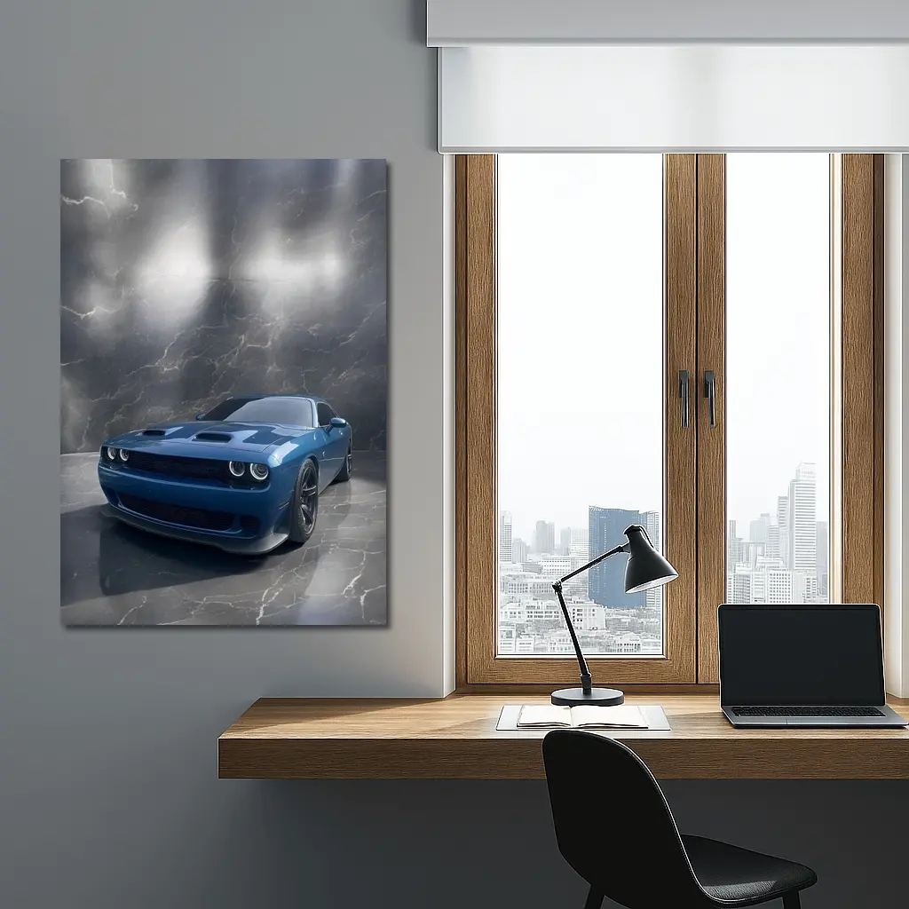 Dodge Challenger Hellcat Blue Marble Studio – Wall Art