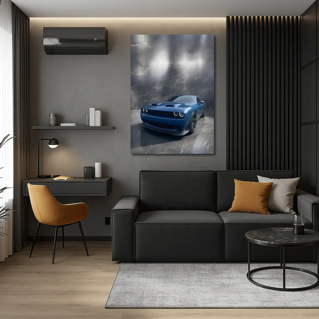 Dodge Challenger Hellcat Blue Marble Studio – Wall Art