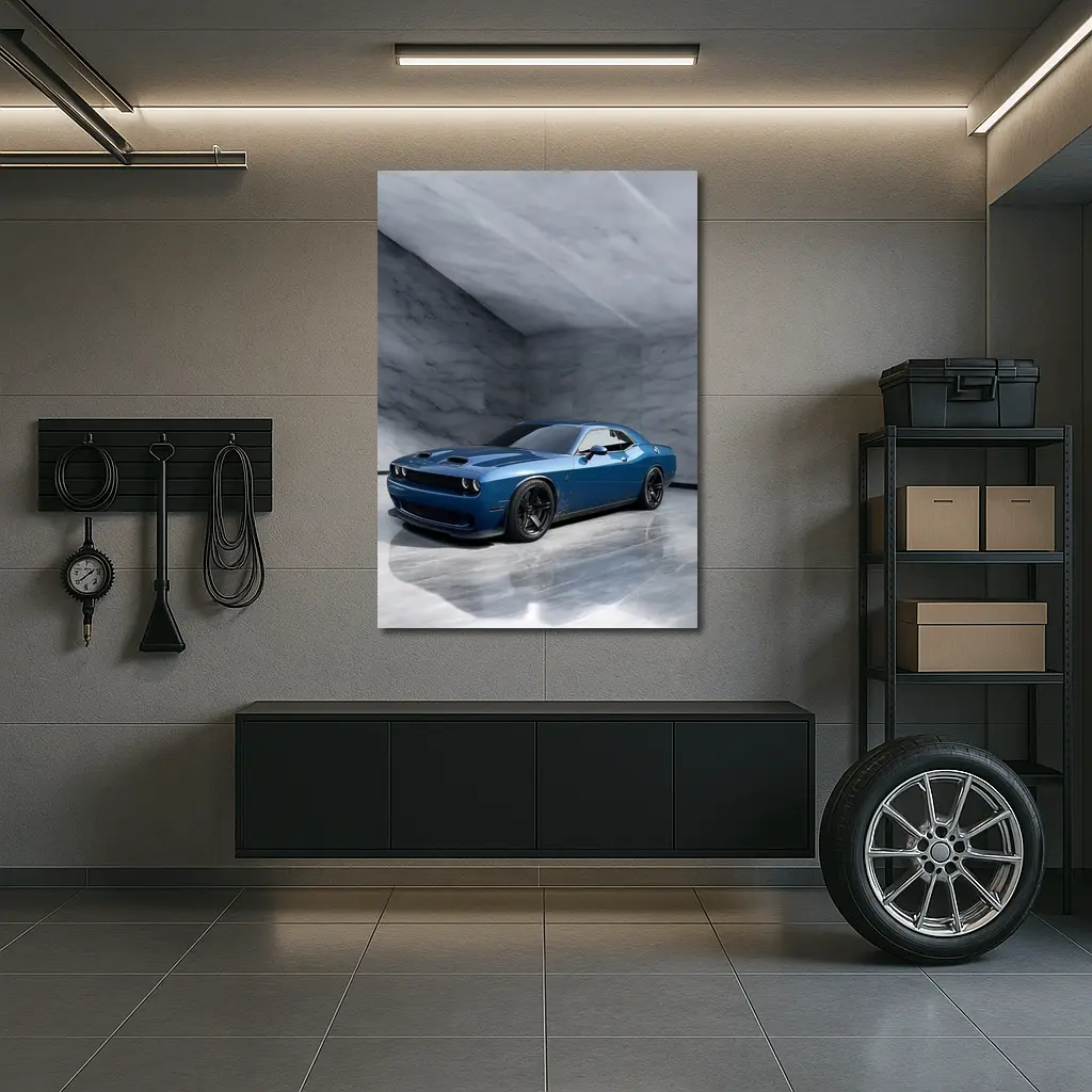 Dodge Challenger Hellcat Blue Marble Studio – Wall Art