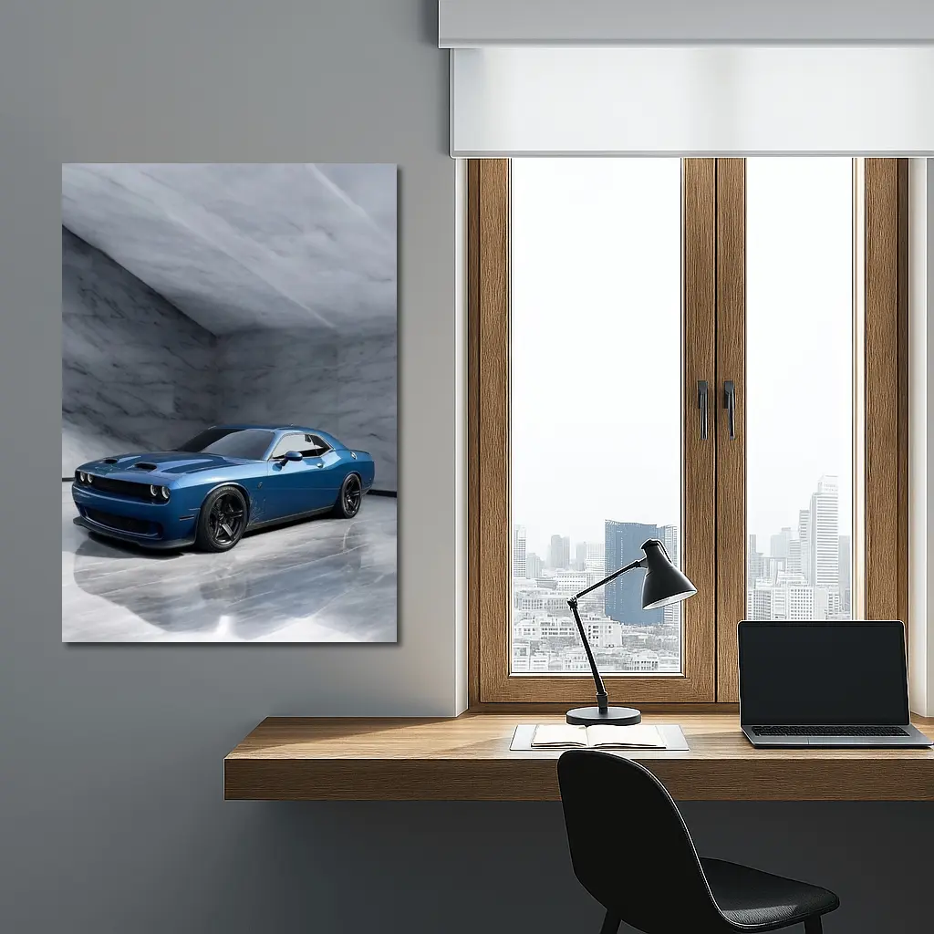 Dodge Challenger Hellcat Blue Marble Studio – Wall Art