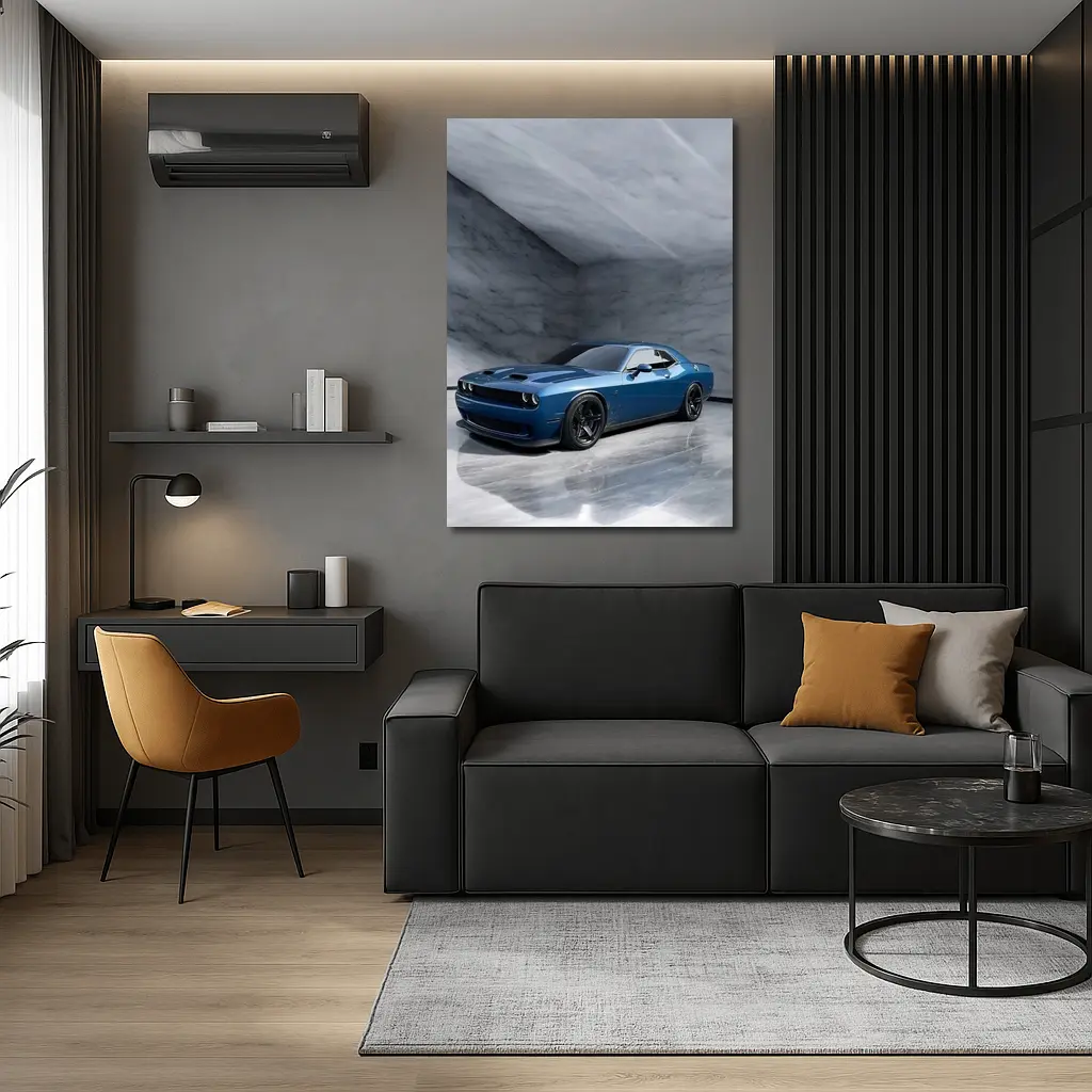 Dodge Challenger Hellcat Blue Marble Studio – Wall Art