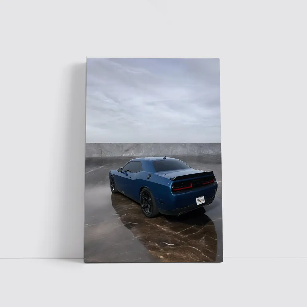 Dodge Challenger Hellcat Blue Marble Background – Wall Art