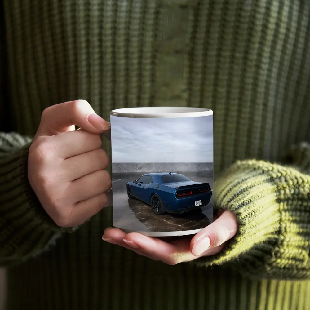 Dodge Challenger Hellcat Blue Marble Background – Mugs