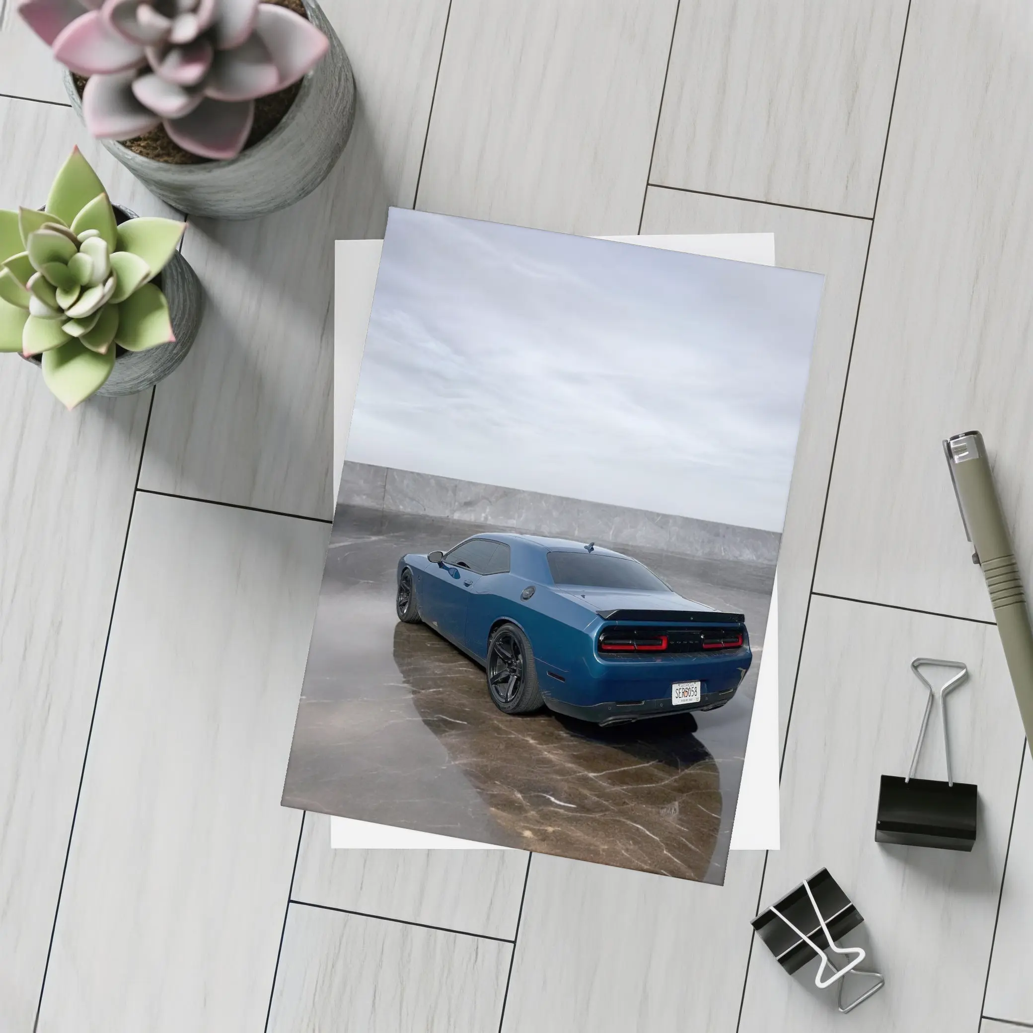 Dodge Challenger Hellcat Blue Marble Background – Postcards