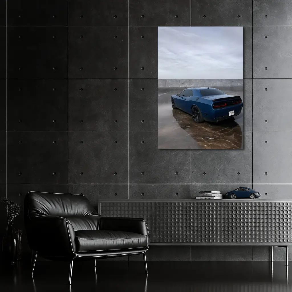 Dodge Challenger Hellcat Blue Marble Background – Wall Art