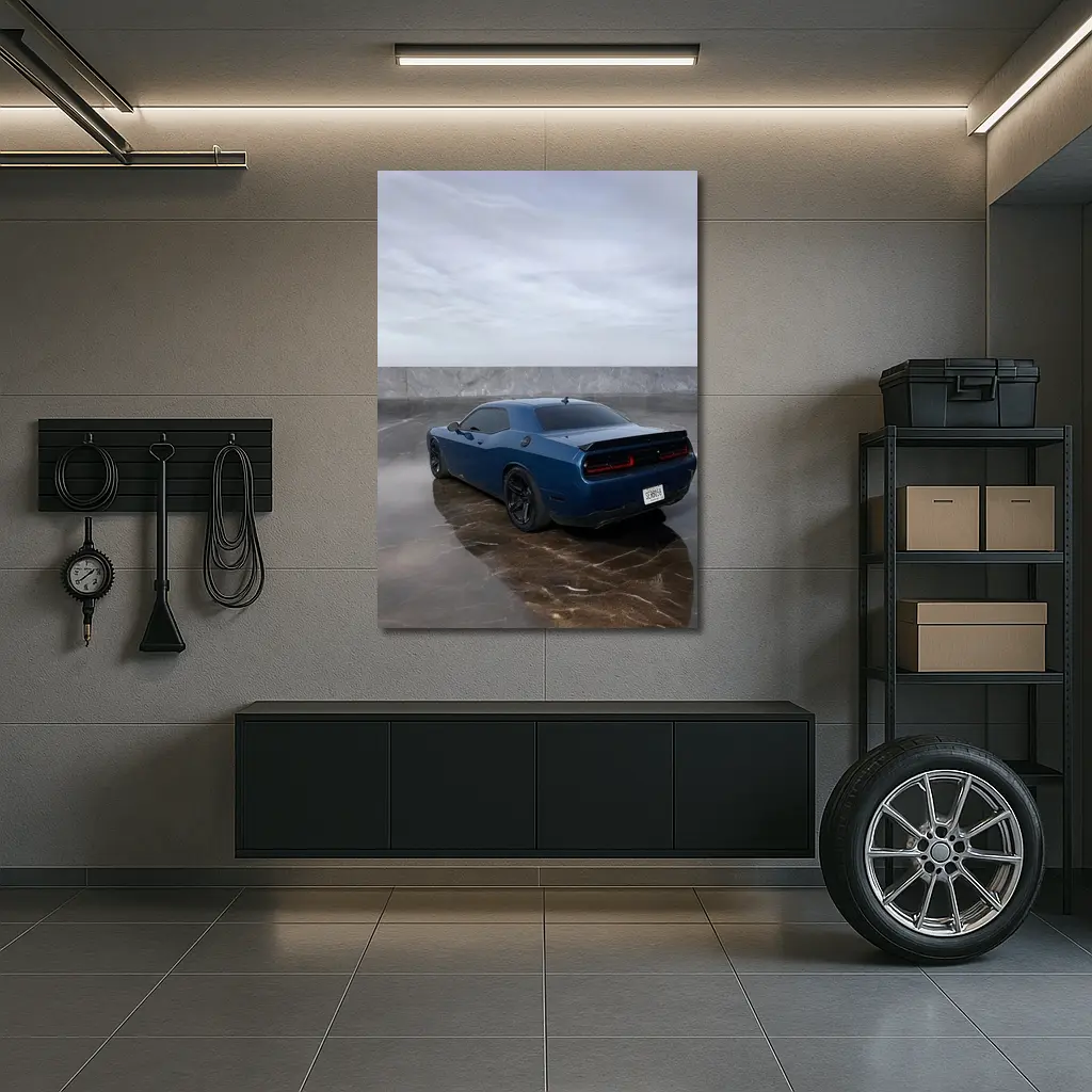 Dodge Challenger Hellcat Blue Marble Background – Wall Art