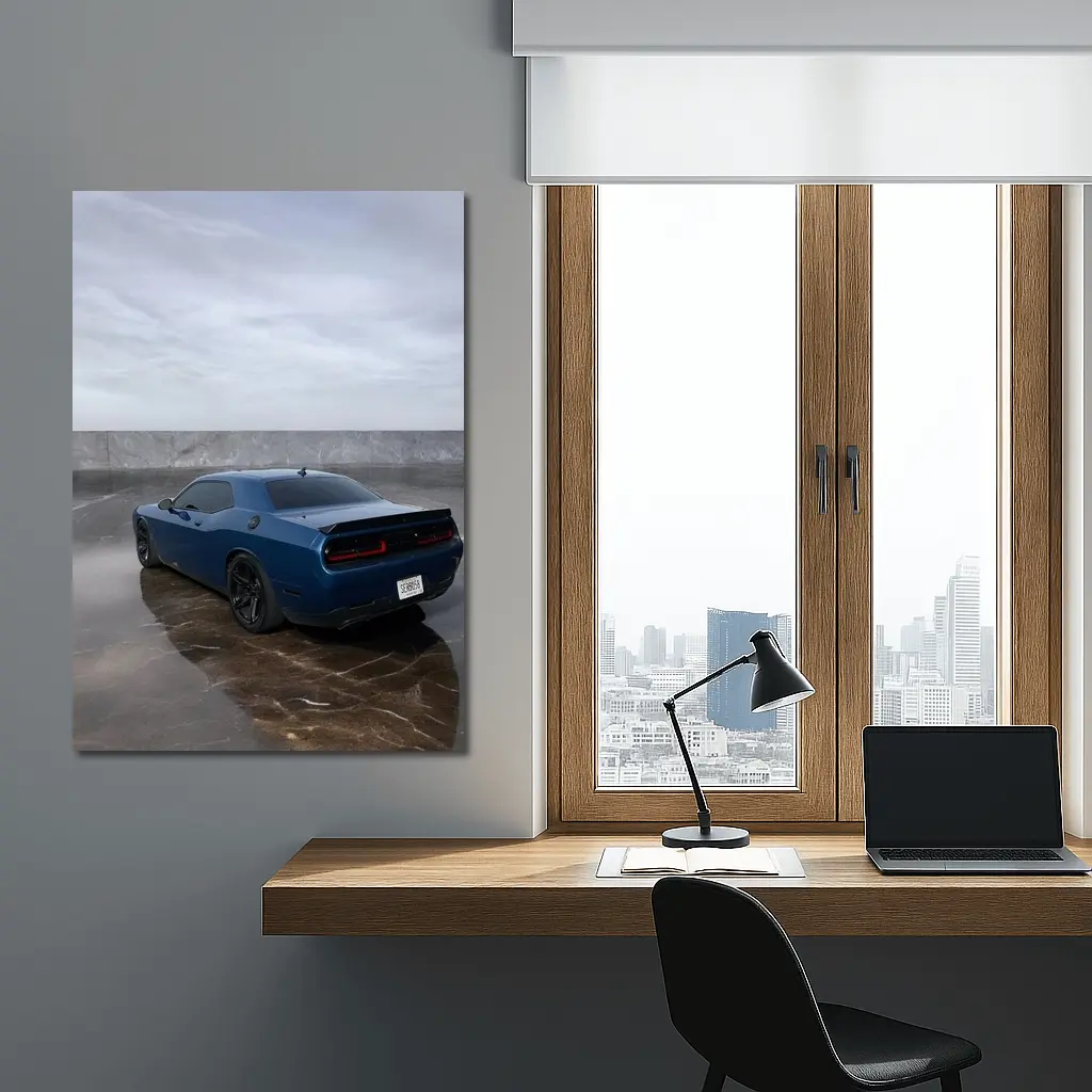 Dodge Challenger Hellcat Blue Marble Background – Wall Art