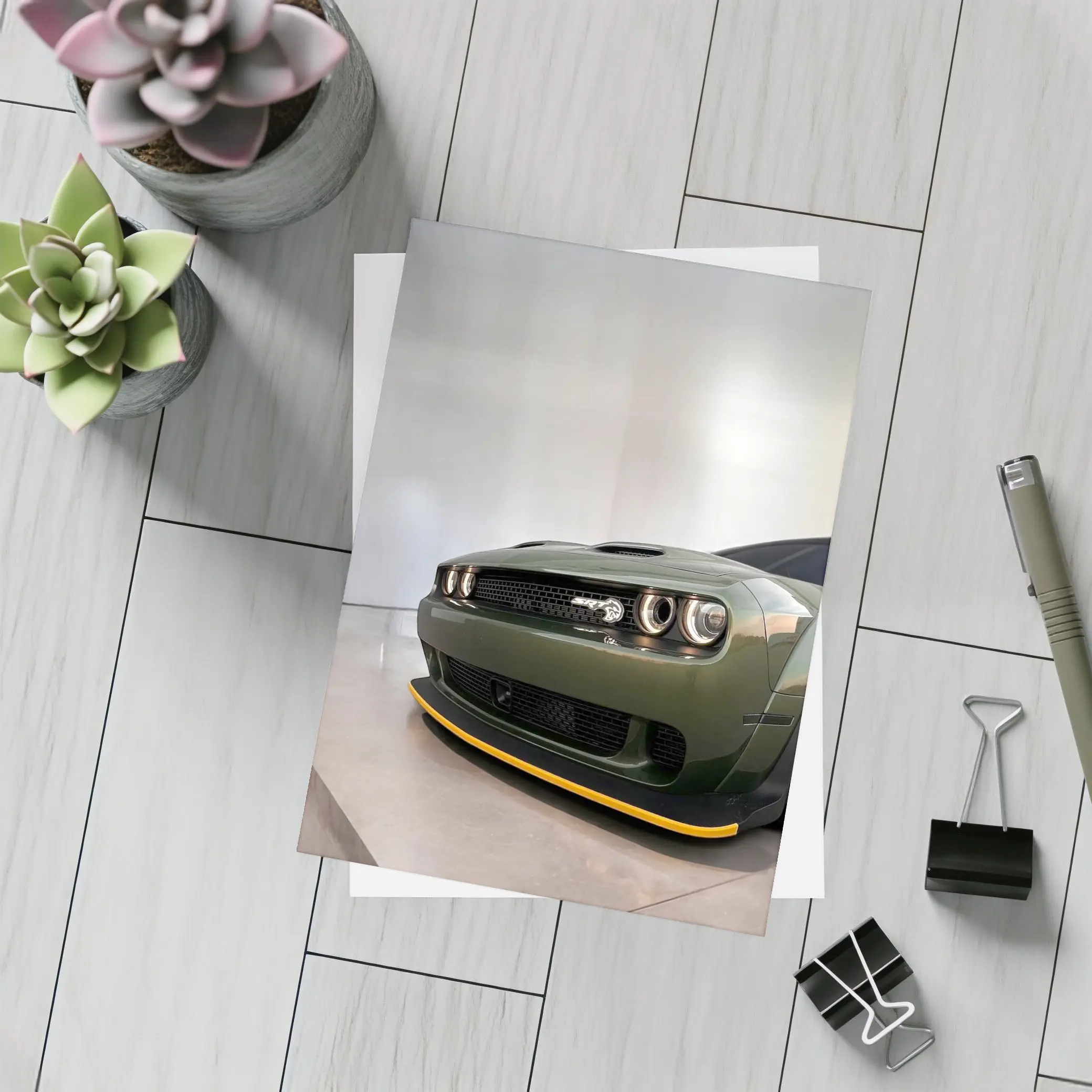 Dodge Challenger SRT Hellcat Green Front View – Postcards