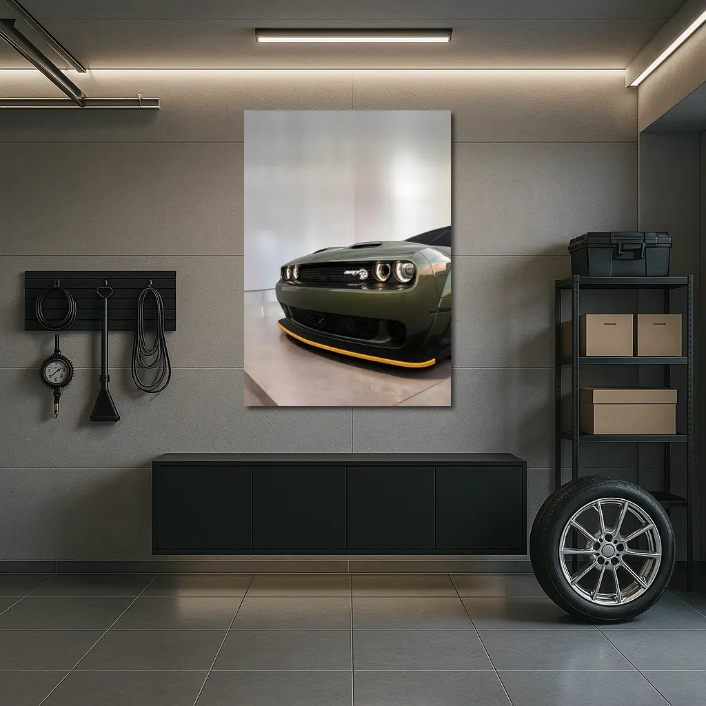 Dodge Challenger SRT Hellcat Green Front View – Wall Art