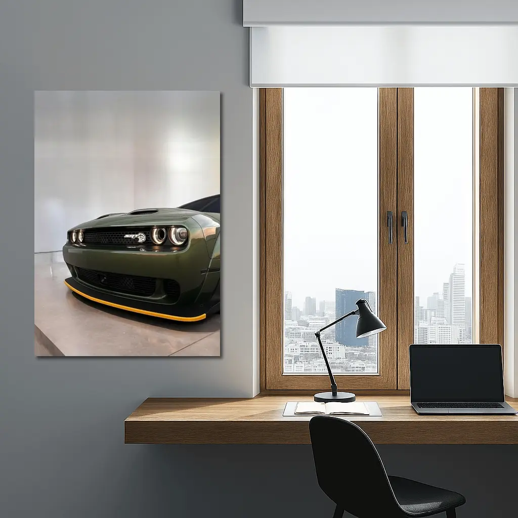 Dodge Challenger SRT Hellcat Green Front View – Wall Art