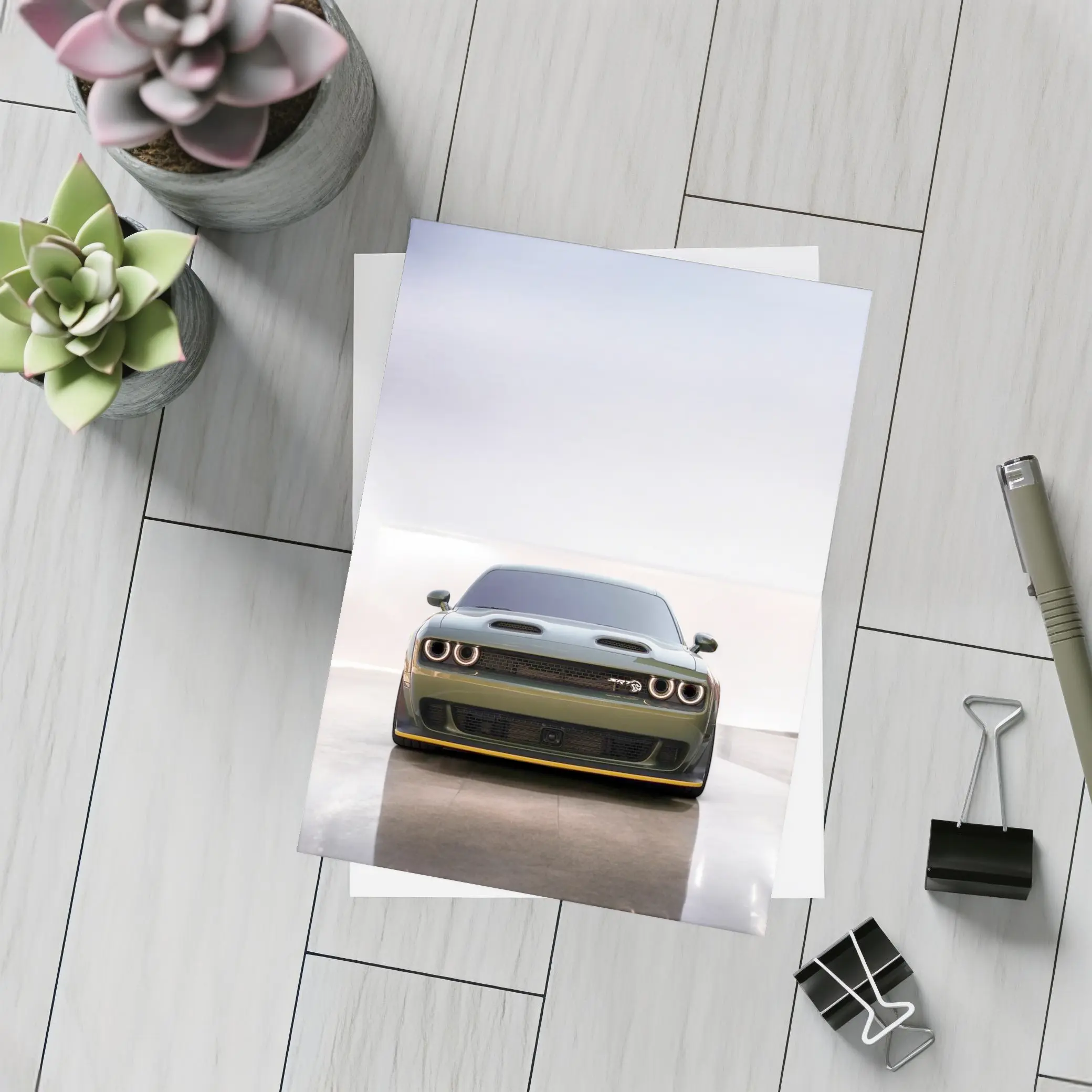 Dodge Challenger SRT Hellcat Green Front View – Postcards