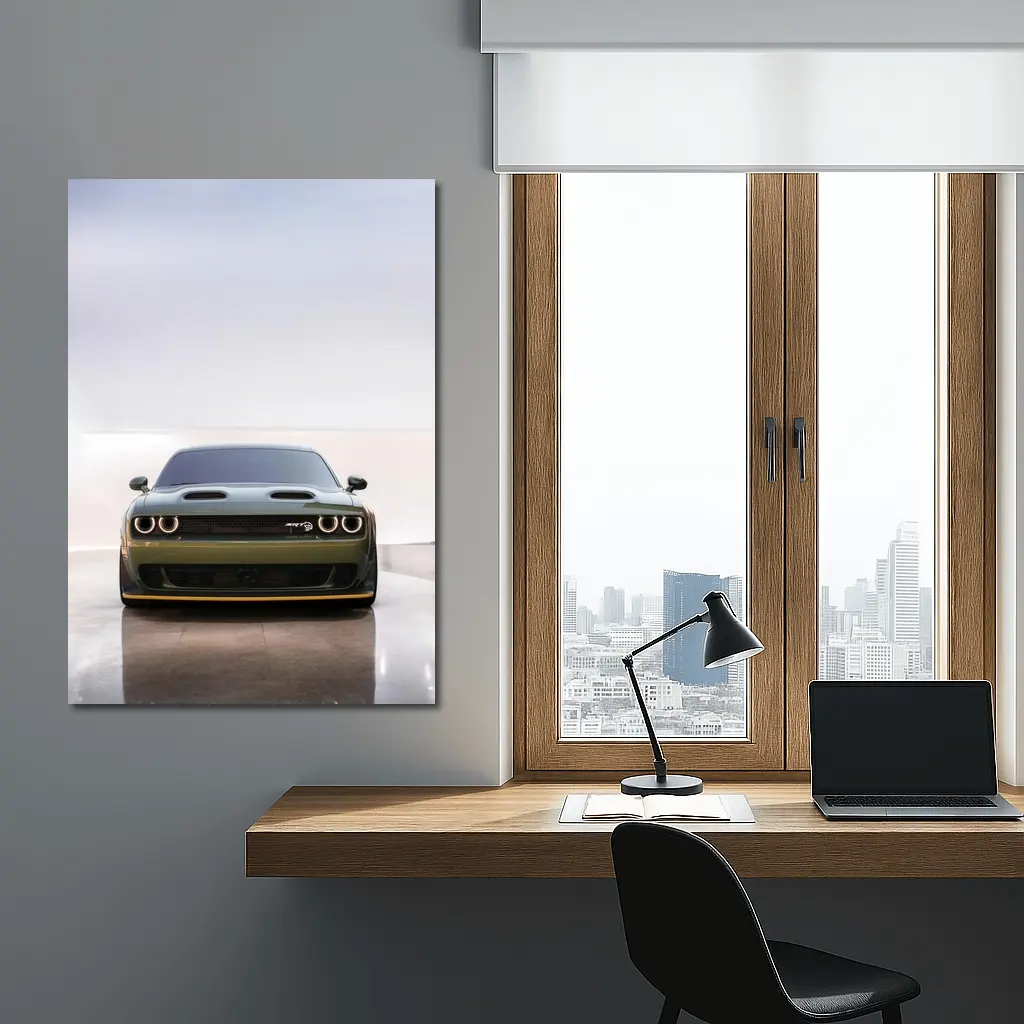 Dodge Challenger SRT Hellcat Green Front View – Wall Art